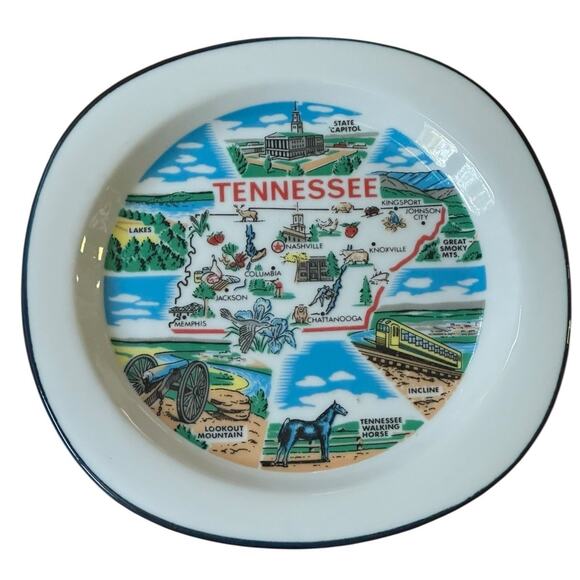 VTG Tennessee Souvenir Plate State Map Nashville Memphis Smoky Mountains Decor - Picture 1 of 4